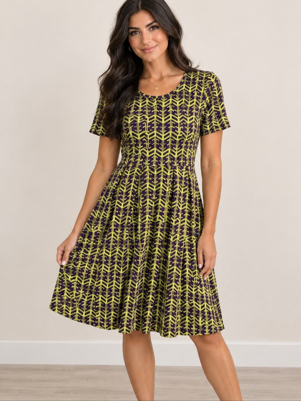 LuLaRoe Amelia Aztec Purple And Yellow Midi Dress Size Small